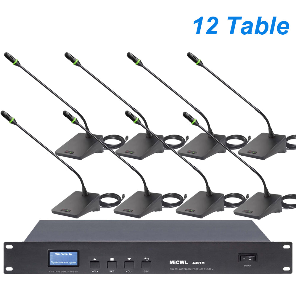 MiCWL A3520 12 Table Wired Microphone Conference System Discussing Meeting Room Chairman 12 Delegate Mics Set (10pcs-300pcs Can Expanded)