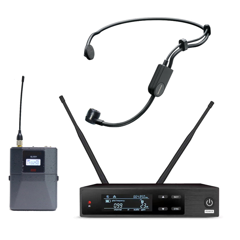 100-Channel Digital Wireless Microphone System QLXD - Includes QLXD4 Receiver, QLXD1 Bodypack Transmitter & PGA31 Headset Microphone - Professional Dual Handheld/Lavalier for Stage, Church, Presentation
