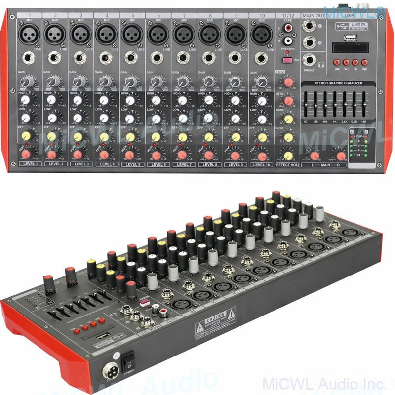 Pro MG12 Bluetooth Portable 12 Channel Audio Mixer Sound Mixing Console USB MP3 7-Band EQualizer DJ Live Mixer MG6 6 Channel