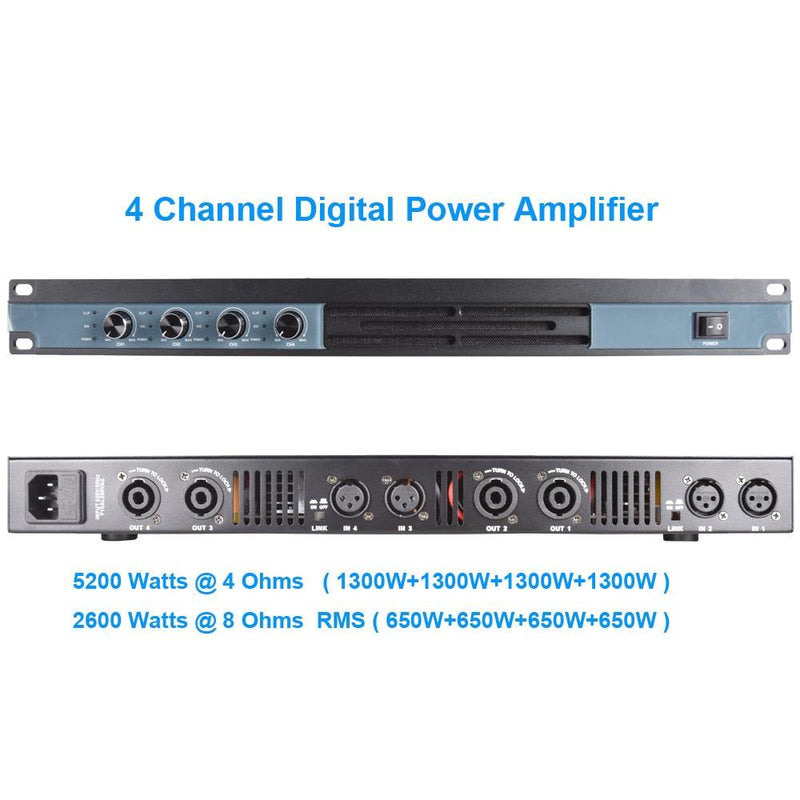 MiCWL Audio Dual Channel 2600W Digital Amplifier 4 Channel 6400 Watts High Power AMP 1U 19 inch Design - MiCWL Audio Inc