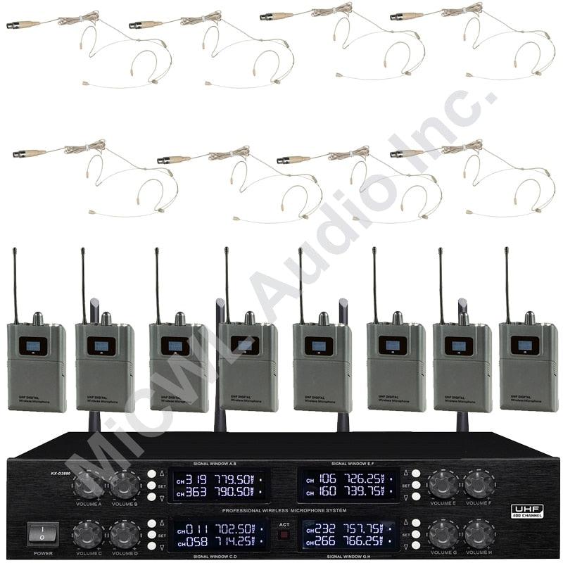 Professional Digital Wireless Audio Microphone 8 Desktop Metal Handheld Headset Lavalier Cordless Set Large Range 400 Channel - MiCWL Audio Inc