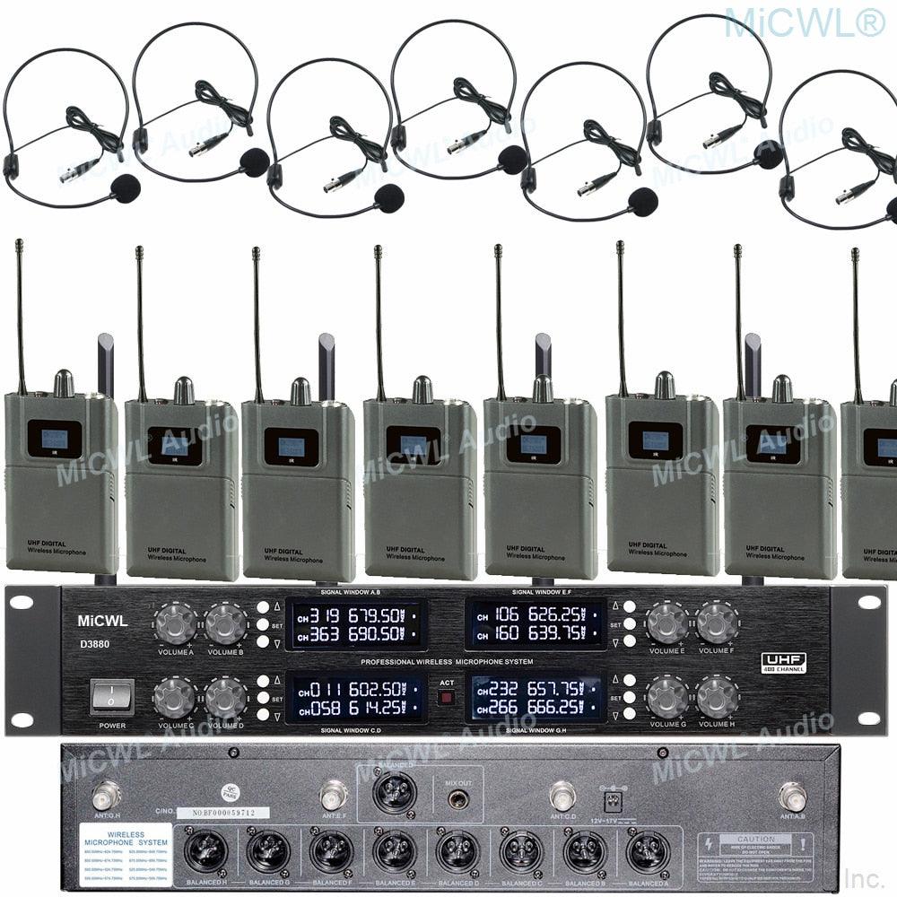 Professional D3880 8 Channel Conference Wireless Microphone System with Independent XLR Connector MiCWL 8 Handheld Lapel Table - MiCWL Audio Inc