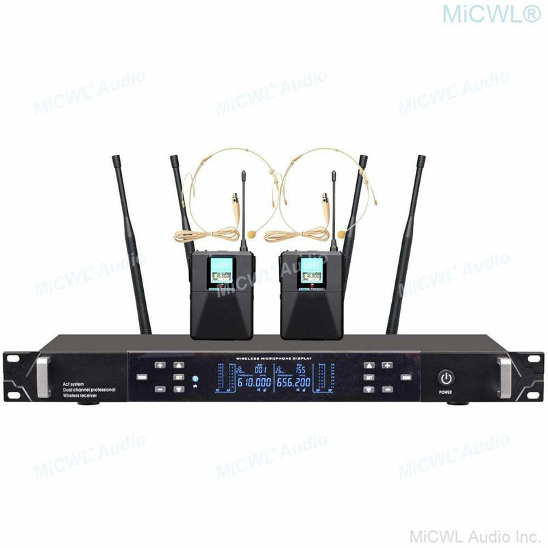 ACT708 Dual Channel Karaoke Wireless Microphone System 2 Handheld Headset Stage Performance True Diversity Microfones - MiCWL Audio Inc