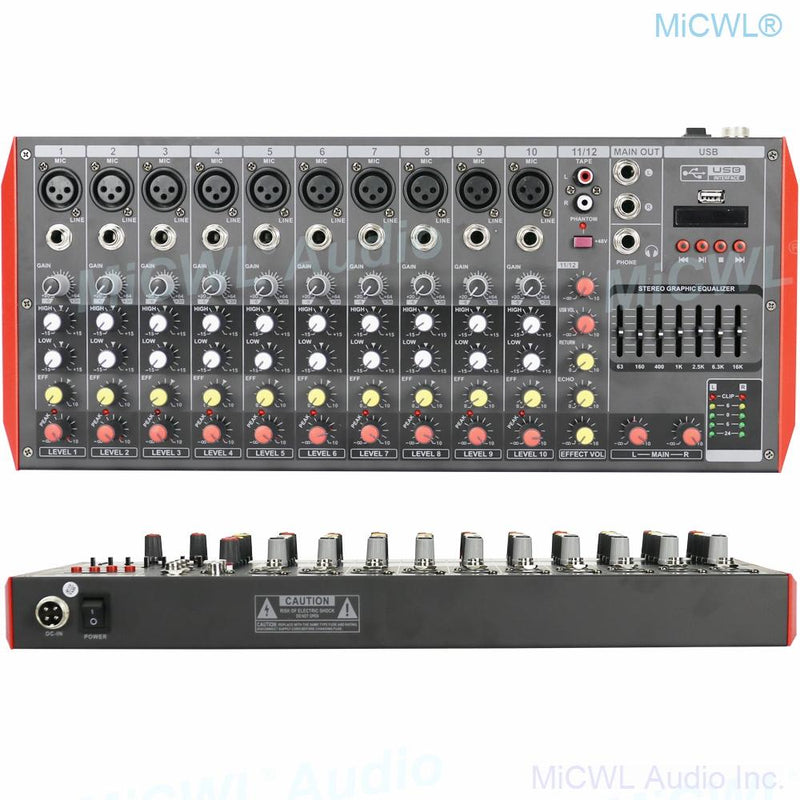 Pro MG12 Bluetooth Portable 12 Channel Audio Mixer Sound Mixing Console USB MP3 7-Band EQualizer DJ Live Mixer MG6 6 Channel