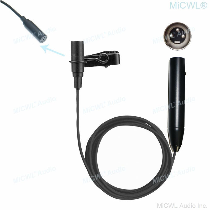 Tie Clip Lavalier Microphone XLR 4Pin 48V Phantom Power 5m Cable - MiCWL Audio Inc