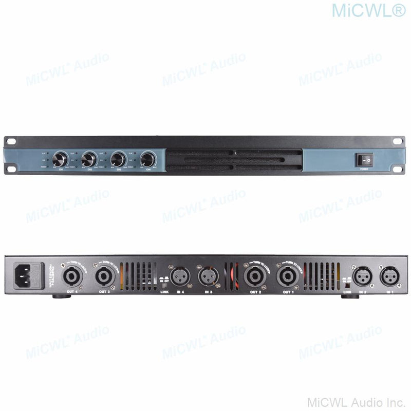 4 Channel 6400 Watts Professional DJ PA Power Amplifier 1U Rack Mount 3200W at 8Ω Digital D-Class AMP D6400 MiCWL