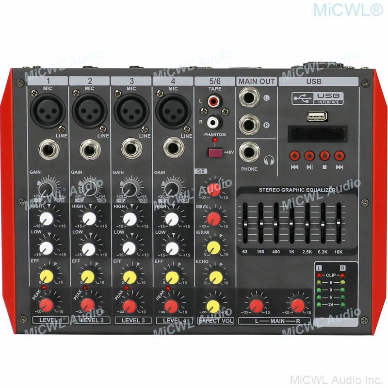 Portable Mini 6 Channel 400W Amplifier Power Mixer Bluetooth Mixing Console Karaoke Music Live Mixer 2 Channel AMP - MiCWL Audio Inc