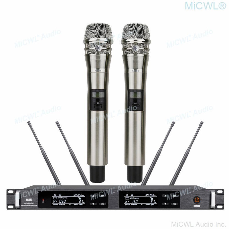 UHF 300 Channel True Diversity Digital Wireless Microphone System AD4D 2 KSM8 Handheld Stage Concert Karaoke Mics Silver