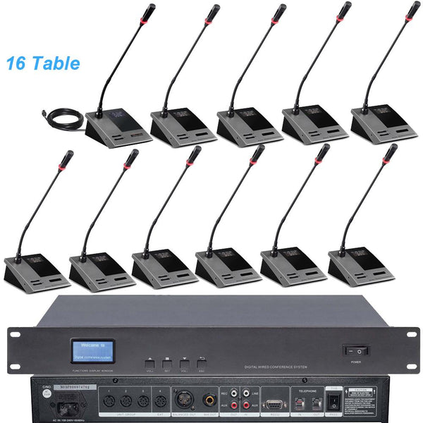 MiCWL High-End 16 Gooseneck Digital Wired Microphone Discussion Conference System 16 Desktop A3516 Mics Built-in Speaker