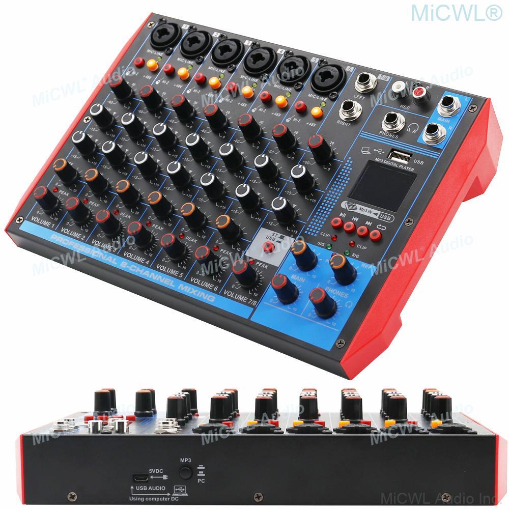 8 Channel Digital Sound Card For Condenser Dynamic Microphone 48V Bluetooth USB Mixer Computer PC Laptop Live Guitar Switch - MiCWL Audio Inc