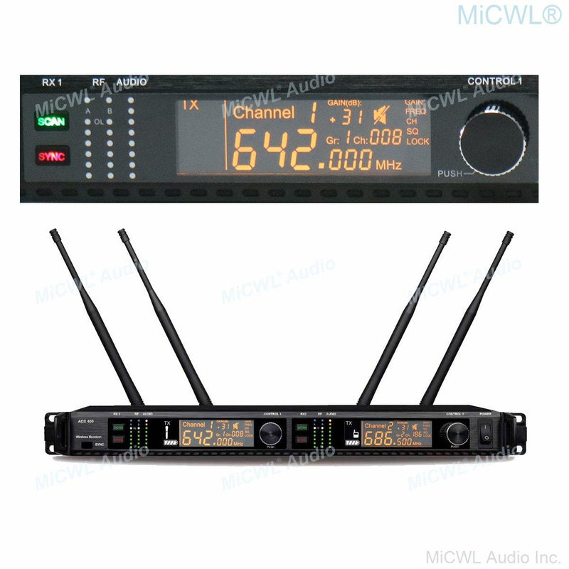 Large LED Digital Display AD4D Wireless Microphone DJ Karaoke Stage Sing Studio UHF 400 Channel True Diversity System 500m - MiCWL Audio Inc
