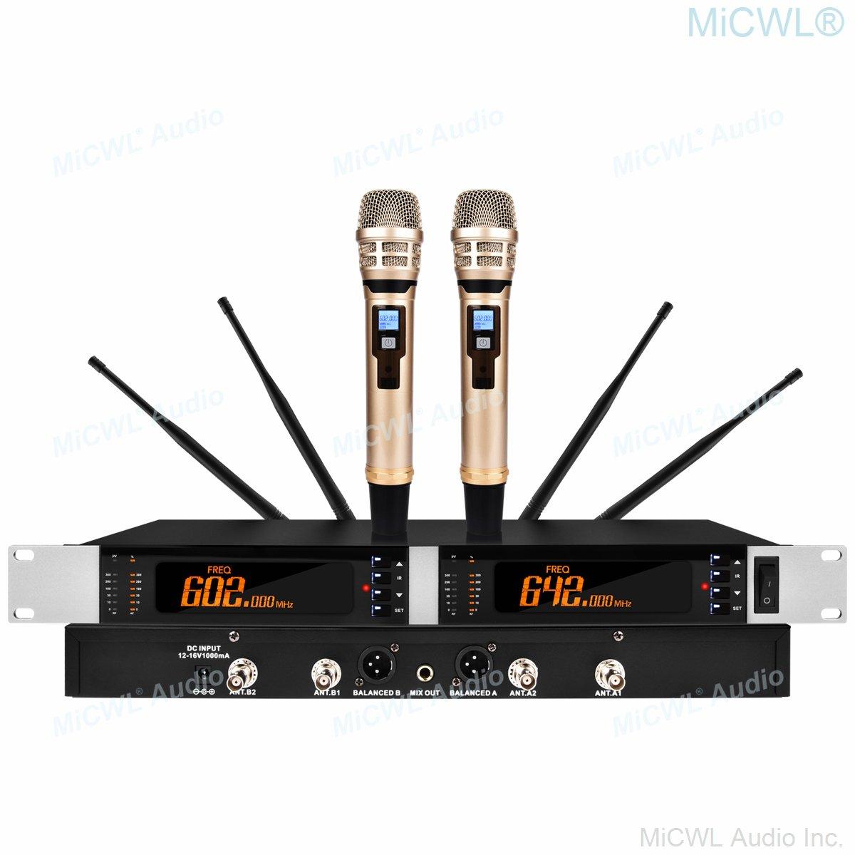 Original KSM8 Gold Shure-EM7000 UHF Dual Channel Wireless DJ Karaoke Microphone System 2 Golden Color Dynamic Handheld 4 Antenna - MiCWL Audio Inc