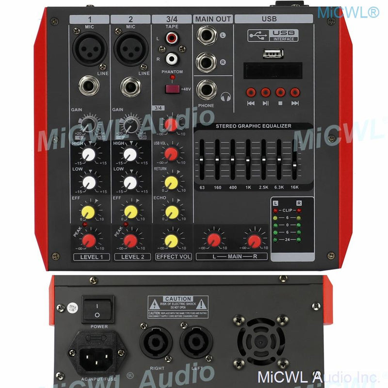 MG4 4 Channel Audio Bluetooth Mixer Mixing Console with 7-Band EQualizer  USB Phantom Power 48V