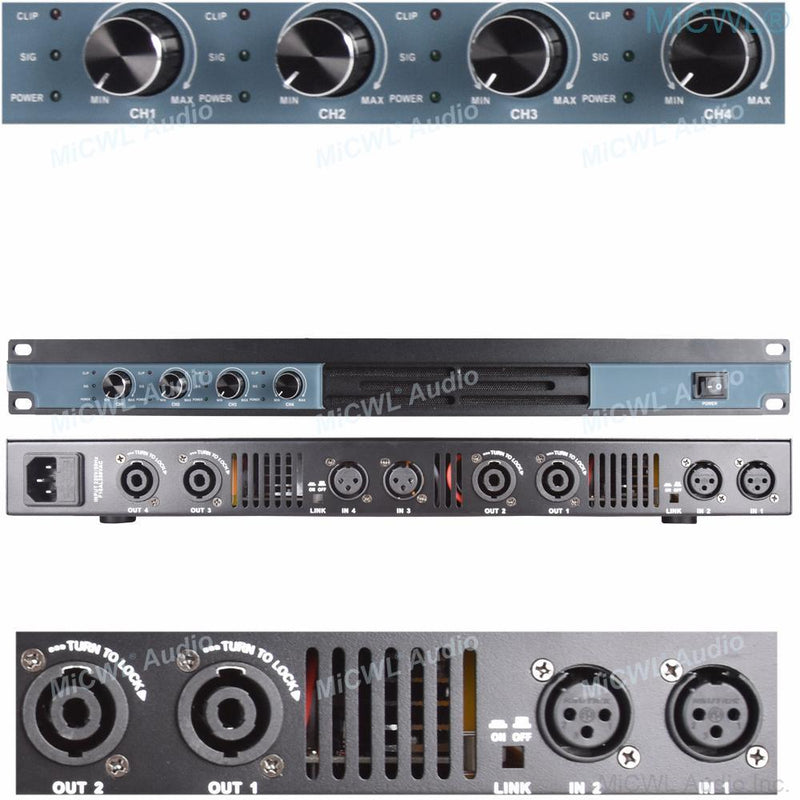 4 Channel 6400 Watts Professional DJ PA Power Amplifier 1U Rack Mount 3200W at 8Ω Digital D-Class AMP D6400 MiCWL