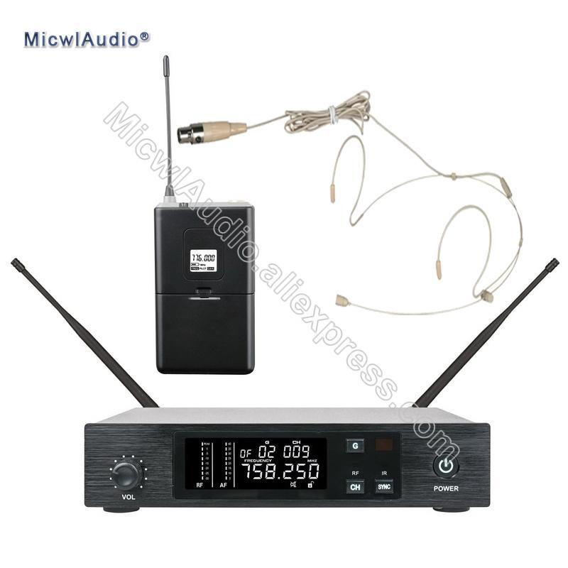 96 Channel Stage Performance Singing Wireless Microphone Speaking UHF System Transmitter Sets With Beige Headworn For Bodypack - MiCWL Audio Inc