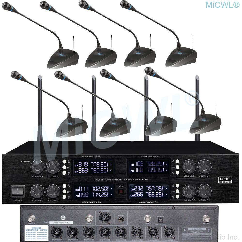 MiCWL 8 Desktop Gooseneck Audio Wireless Microphone 400 Channel Conference Radio Cordless Meeting Room System 8 XLR - MiCWL Audio Inc