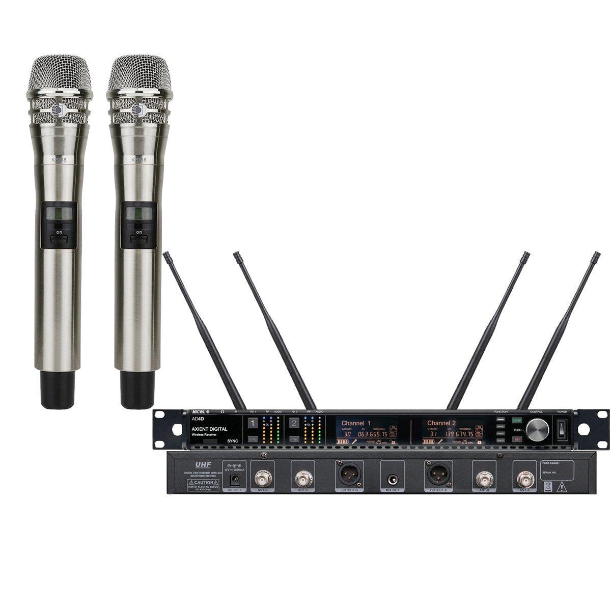 Professional KSM8 Black Cardioid Handheld AD4D Wireless Microphone Digital System UHF Dual Channel True Diversity Stage Studio - MiCWL Audio Inc