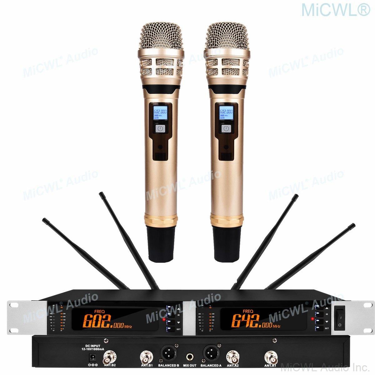 Original KSM8 Gold Shure-EM7000 UHF Dual Channel Wireless DJ Karaoke Microphone System 2 Golden Color Dynamic Handheld 4 Antenna - MiCWL Audio Inc