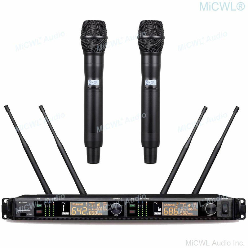 Large LED Digital Display AD4D Wireless Microphone DJ Karaoke Stage Sing Studio UHF 400 Channel True Diversity System 500m - MiCWL Audio Inc