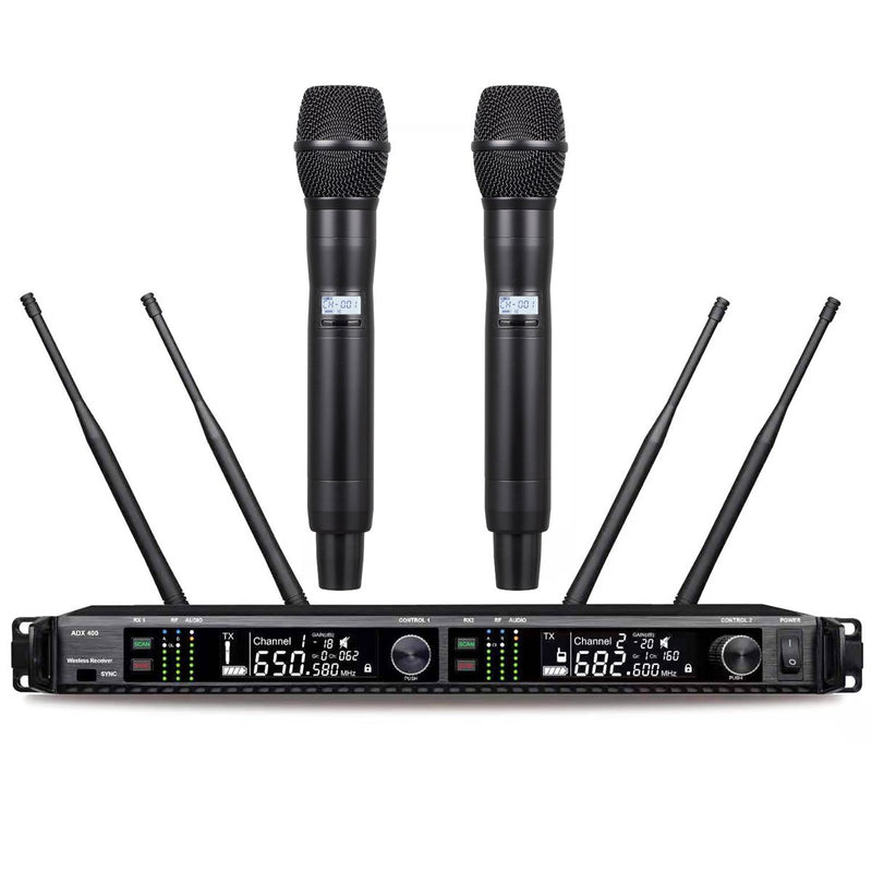 Advanced AD4D UHF 2 x 200 Channel Handheld Digital Wireless Microphone DJ Karaoke Stage Sing Studio True Diversity System