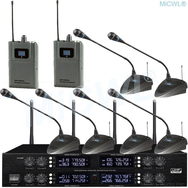 MiCWL D3880 400 Channel 6 Gooseneck Desktop 2 Lapel Wireless Conference Meeting Microphone Audio System