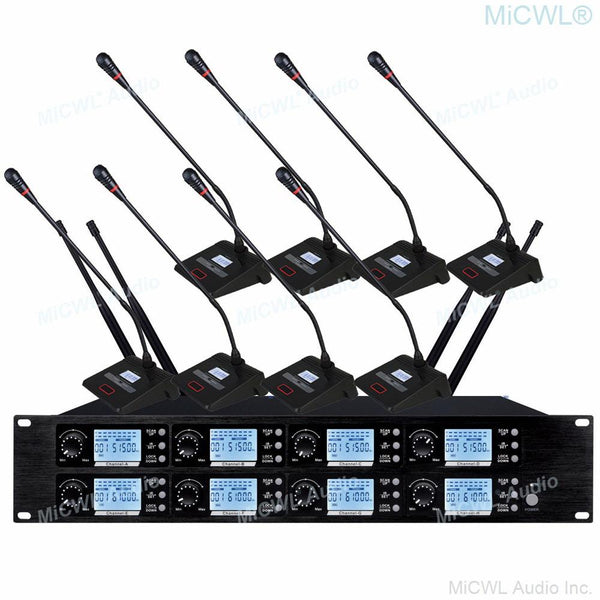 Super High-end UHF Wireless 8 Microphone Channel Table Desktop Gooseneck with Mute Function Conference Microphones System
