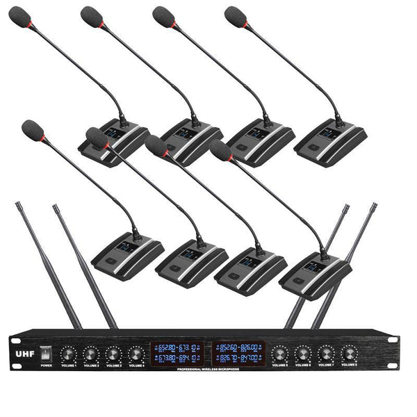 Professional 8 Channel Wireless Microphone System 8 Table Conference Gooseneck Mic UHF Fixed Frequency Anti-Interference