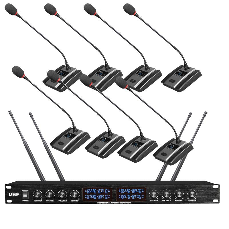 Professional 8 Channel Wireless Microphone System 8 Table Conference Gooseneck Mic UHF Fixed Frequency Anti-Interference