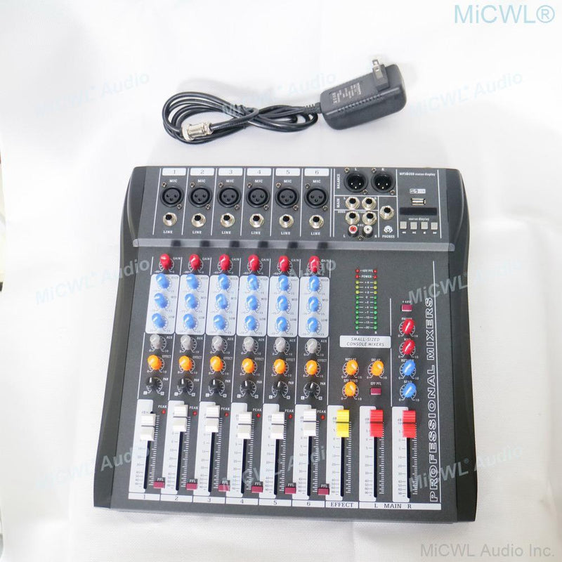 MiCWL Bluetooth 6 Channel Audio Mixer Microphone Mixing Console Sound Mixer with 48V USB DSP one year guarantee - MiCWL Audio Inc