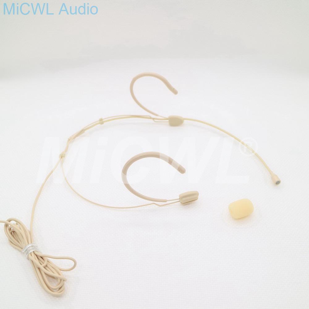Beige Headset Omni-directional Dual Hook Headworn Microphone For Audio Technica Wireless System With Bodypack Transmitter - MiCWL Audio Inc