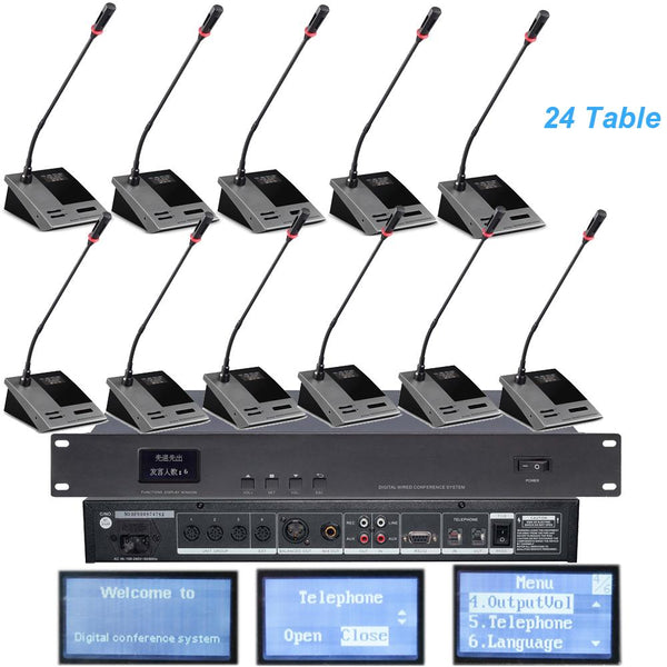 MiCWL 24 Gooseneck Digital Wired Microphone Discussion Conference System Built-in Speaker 24Desktop Chairman Delegate Mics