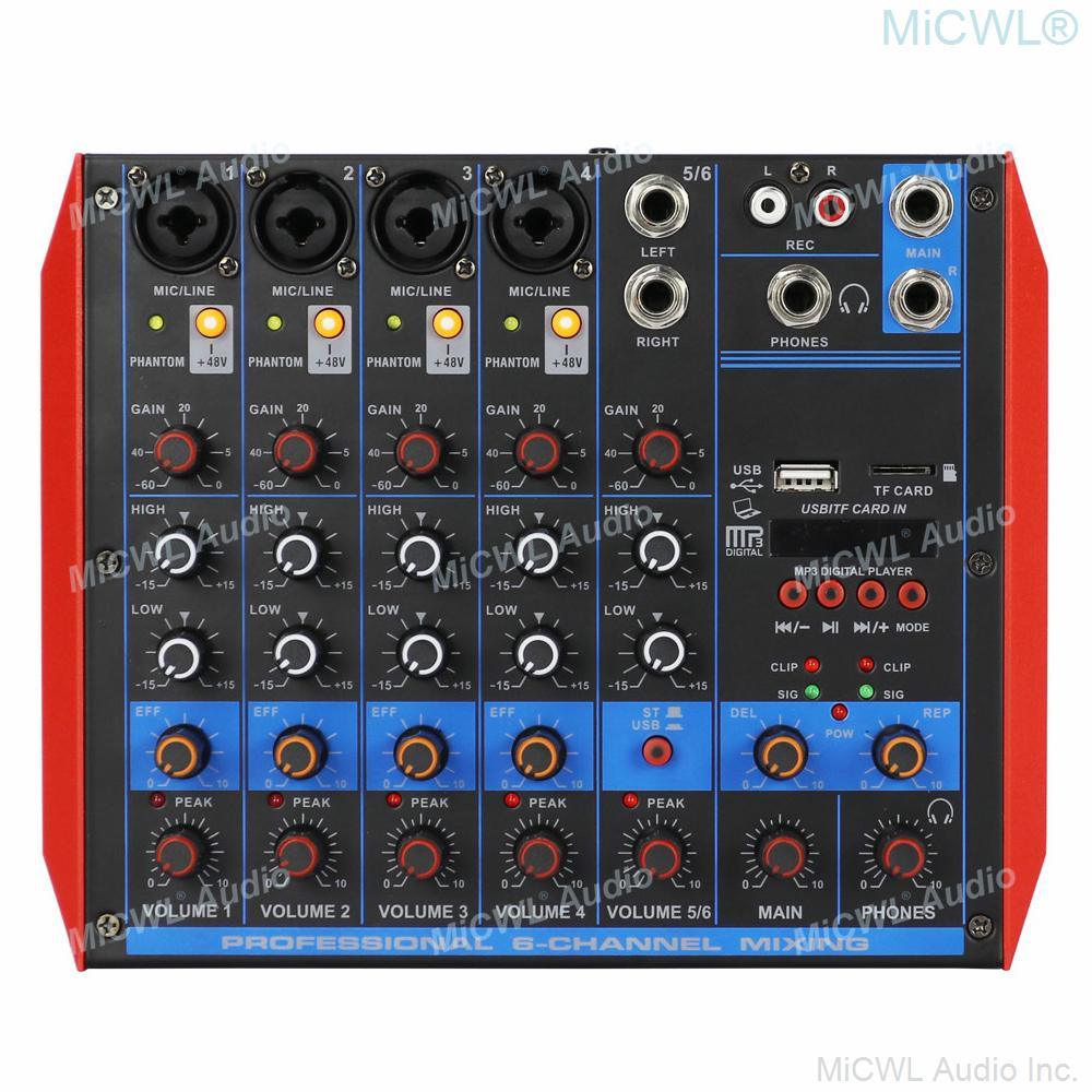 MG6 Bluetooth Mixing Console Audio Mixer 6 Microphones Channel For Stage PC Laptop Live Recording 48V Phantom Power Switch Mini - MiCWL Audio Inc
