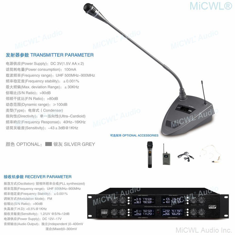 MiCWL D3880 Professional Wireless Microphone UHF 8 Channel 8 Radio Lapel Clip-On Lavalier Mic Independent XLR Connector - MiCWL Audio Inc
