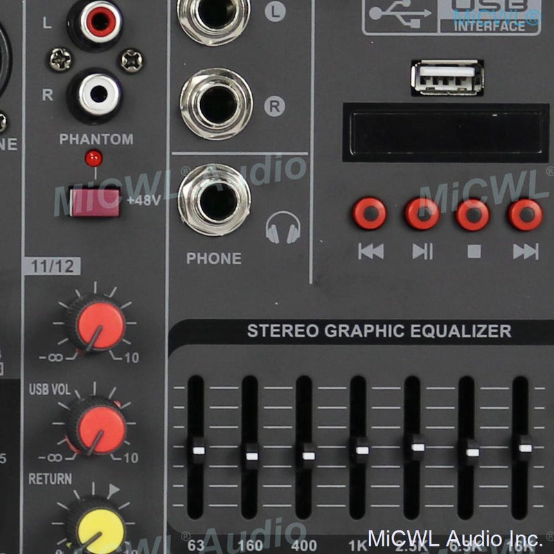Portable 8 Channel Bluetooth Mixer Sound Mixing Console MG8 USB 48V Karaoke Music Computer Live Mixer 7-Band EQualizer - MiCWL Audio Inc