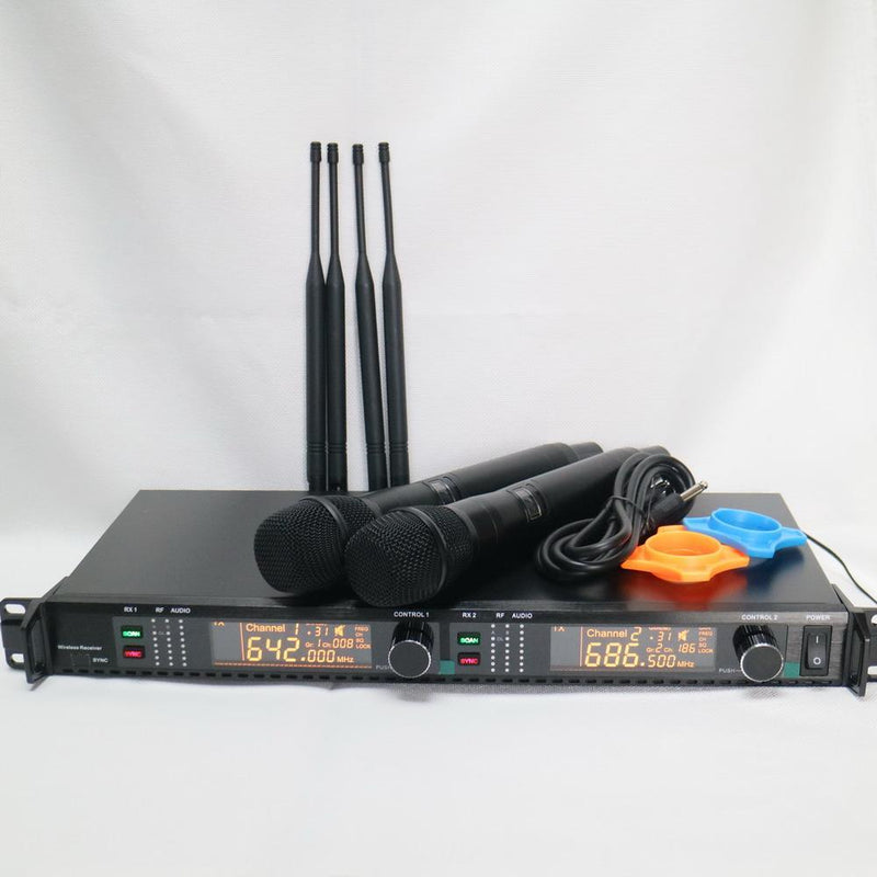 Advanced AD4D UHF 2 x 200 Channel Handheld Digital Wireless Microphone DJ Karaoke Stage Sing Studio True Diversity System