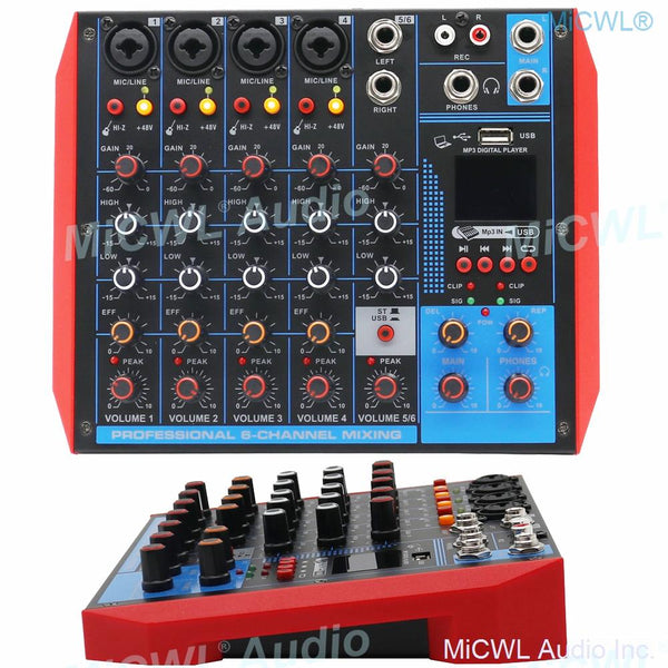Pro Portable Computer Live USB Mixer Audio Card 6 Channel Bluetooth Mixing Console USB 48V Switch Each Channel AG6