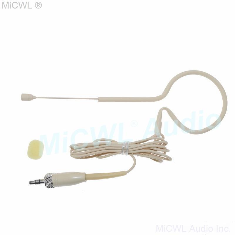 All beige earset Headset Microphone For Sennheiser EM100 Wireless HSP HeadMic BeltPack 3.5mm Lock - MiCWL Audio Inc