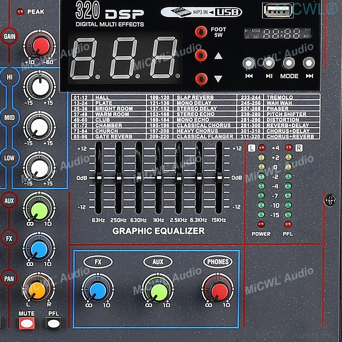 MiCWL Audio 8 Channels AUX FX 7-Brand EQ 320 DSP Digital Effects Sound Mixing Console USB Bluetooth Mixer 48V Phantom - MiCWL Audio Inc