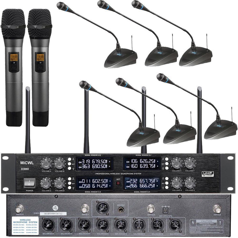 MiCWL D3880 Professional Wireless Microphone UHF 8 Channel 8 Radio Lapel Clip-On Lavalier Mic Independent XLR Connector - MiCWL Audio Inc