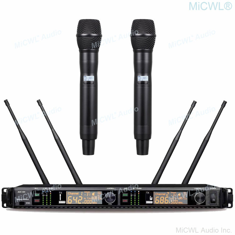 Advanced AD4D UHF 2 x 200 Channel Handheld Digital Wireless Microphone DJ Karaoke Stage Sing Studio True Diversity System