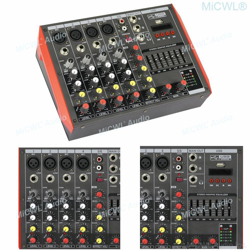 Portable Mini 6 Channel 400W Amplifier Power Mixer Bluetooth Mixing Console Karaoke Music Live Mixer 2 Channel AMP - MiCWL Audio Inc