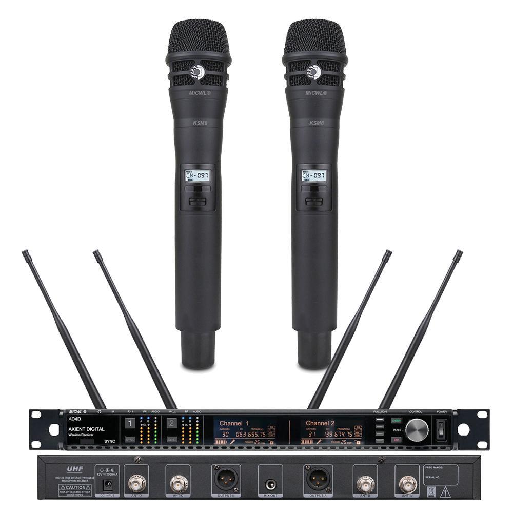 Professional KSM8 Black Cardioid Handheld AD4D Wireless Microphone Digital System UHF Dual Channel True Diversity Stage Studio - MiCWL Audio Inc