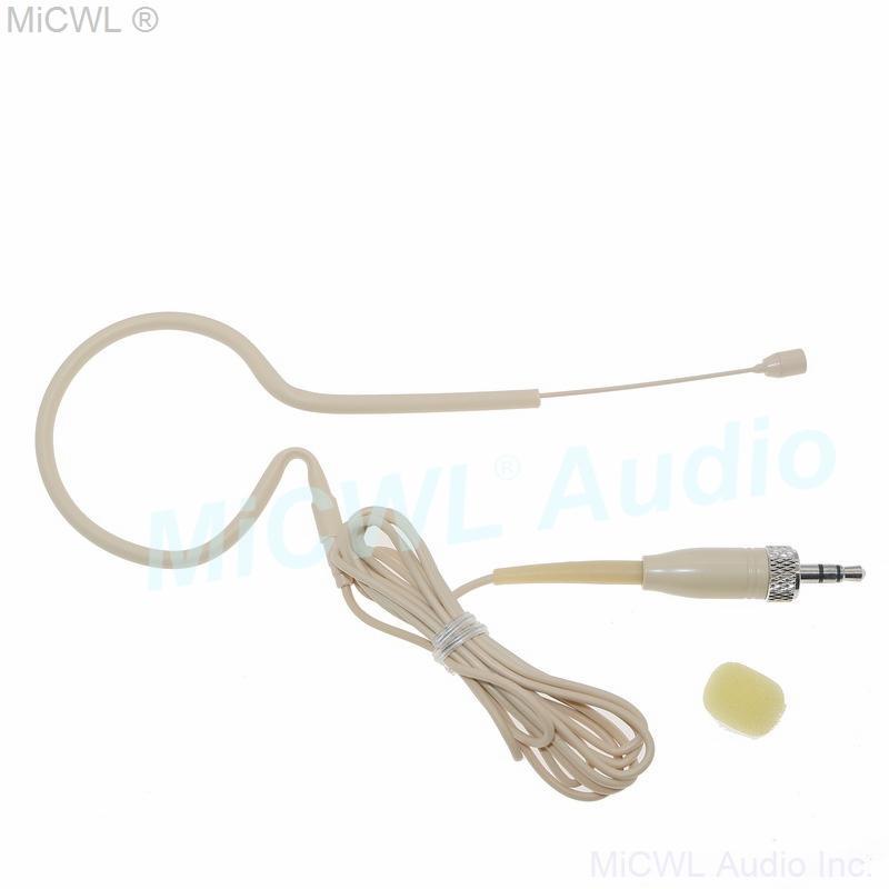 All beige earset Headset Microphone For Sennheiser EM100 Wireless HSP HeadMic BeltPack 3.5mm Lock - MiCWL Audio Inc