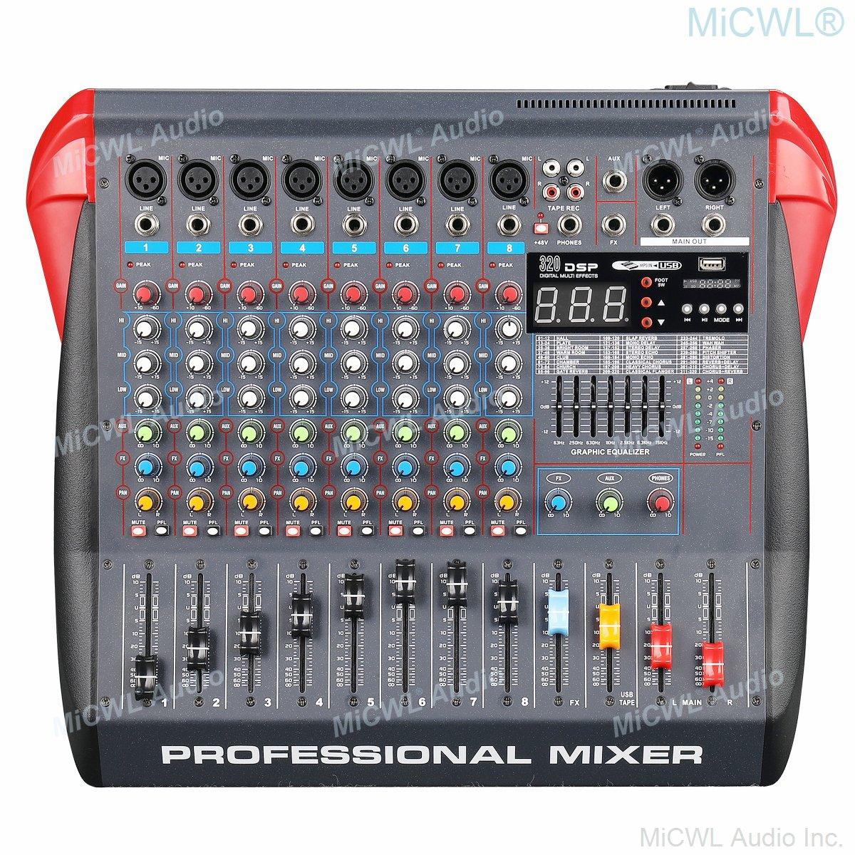 MiCWL Audio 8 Channels AUX FX 7-Brand EQ 320 DSP Digital Effects Sound Mixing Console USB Bluetooth Mixer 48V Phantom - MiCWL Audio Inc