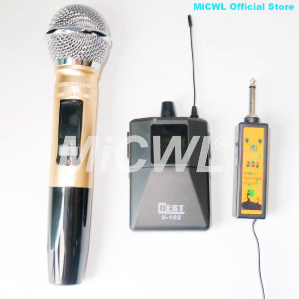 Very Portable 2 Channel Rechargeable Wireless Handheld Lavalier Karaoke Microphone System MiCWL TR2-H